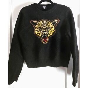 Straight‎ To Hell knit wool blend black sweater Cheetah Face woman Sz M